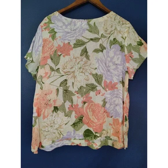 Joie Women Top Floral Multicolor Linen Comfy Summer Casual Nautical Plus Sz 1X - Picture 6 of 6